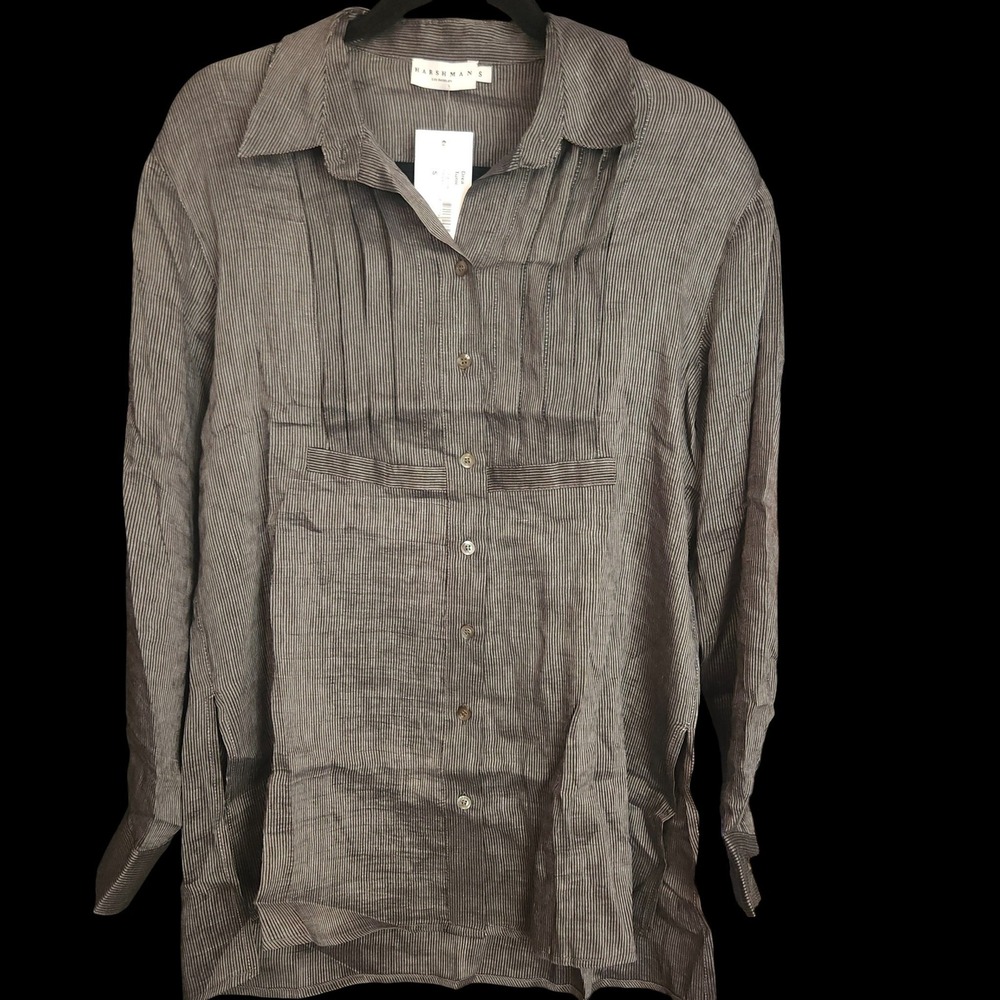 HARSHMAN Drea Stripe Silk Linen Button-Up Tunic Blouse Small Luxury NWT $228 - Picture 3 of 10